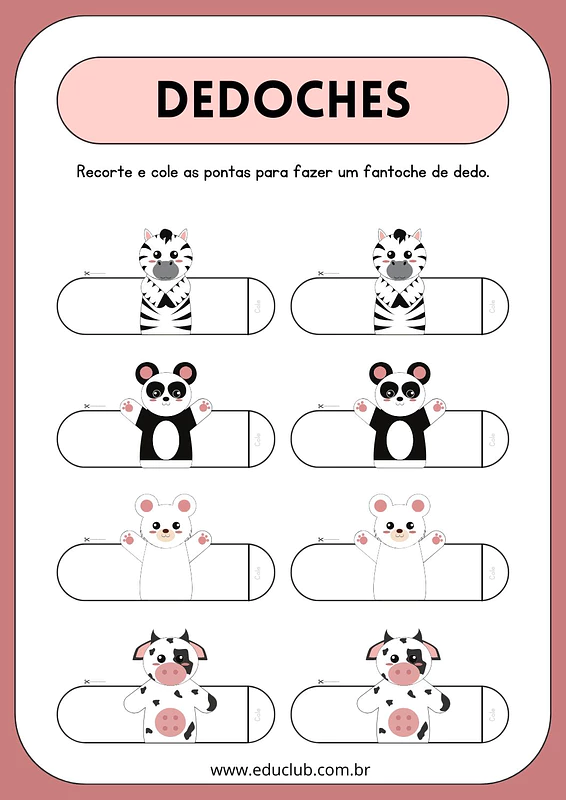 Dedoches de animais para imprimir | Educlub